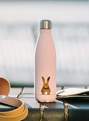 smållo | בקבוק מים עם עיצוב ארנב חמוד | נירוסטה | קיר כפול מבודד | ורוד | 17oz